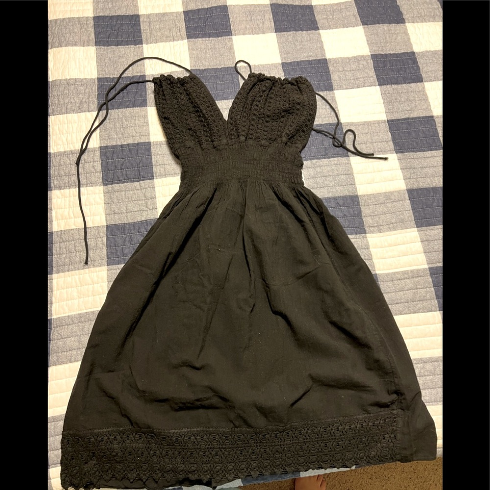 Black crochet halter dress size L boutique NWOT
